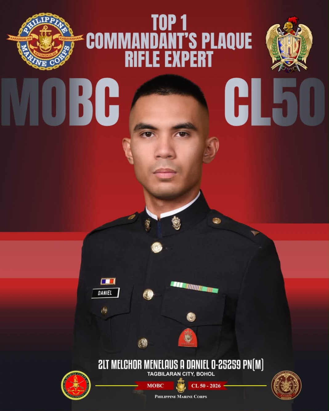 Boholano Marine Officer Earns Top 1, Commandant’s Plaque Rifle Expert Boholano Marine Officer 2LT Melchor Menelaus Daniel