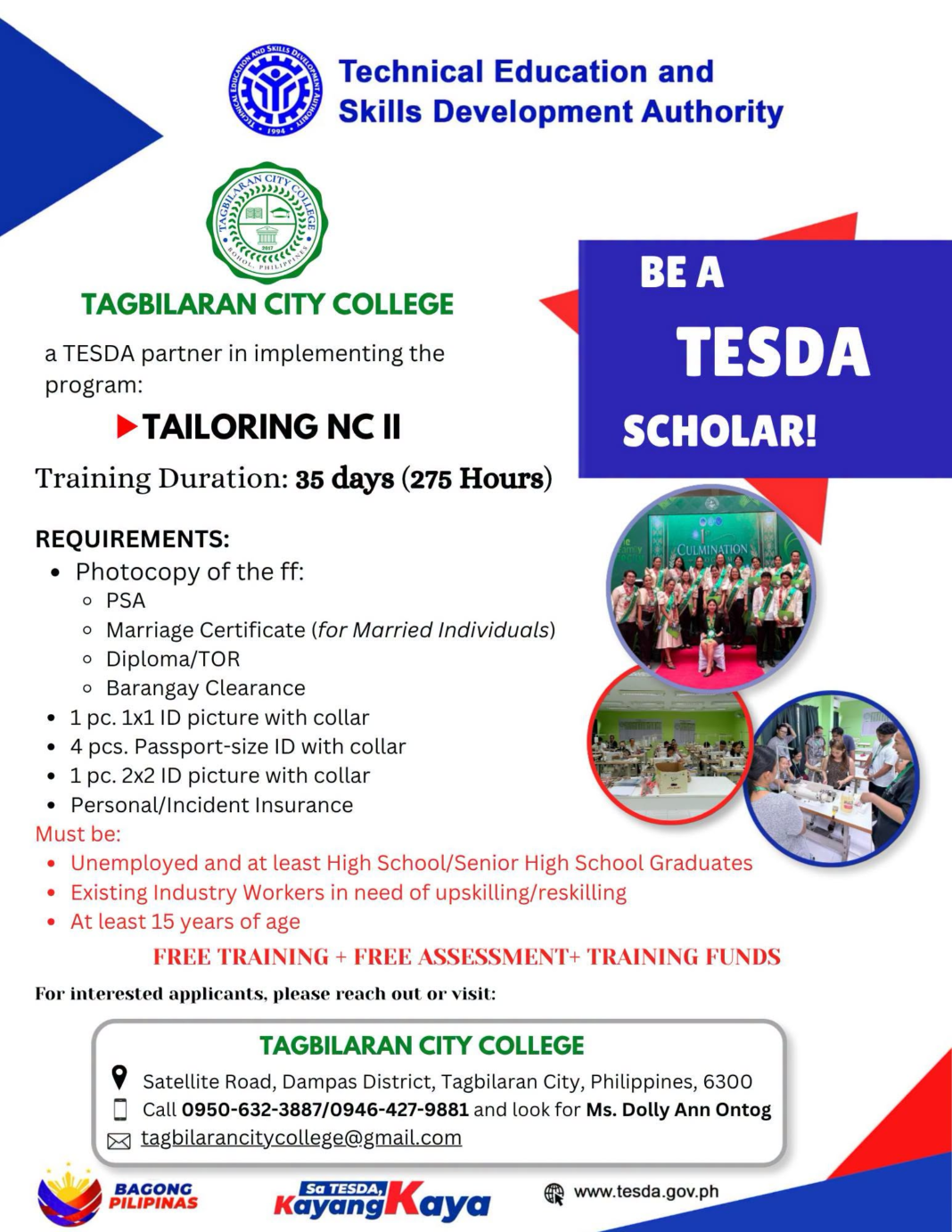 Build Your Skills with Tailoring NC II – Batch 2 Tailoring NC II Batch 2 enrollment at Tagbilaran City College